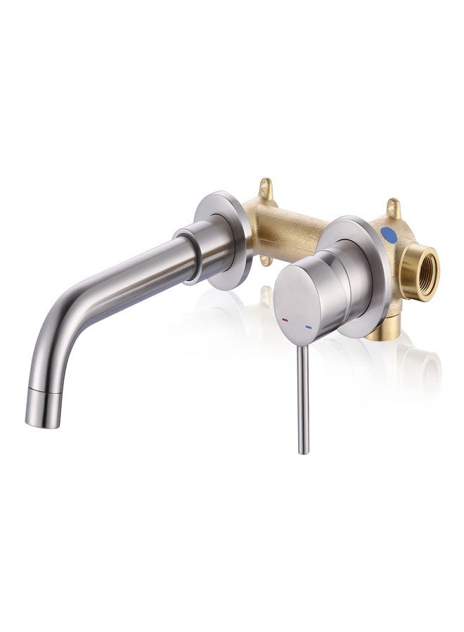 ARCORA Wall Mount Bathroom Faucet, Brushed Nickel Single Handle Vanity Faucet with Swivel Spout and Rough-in Valve - Image 1